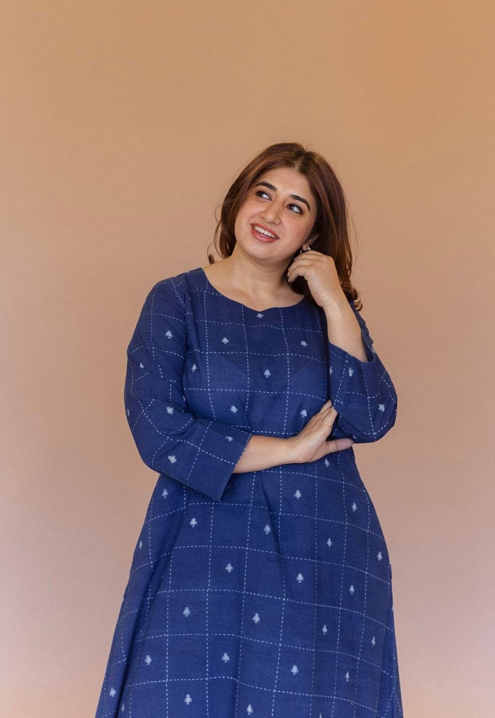 Shriya Blue Dabu Cotton A Line Kurta