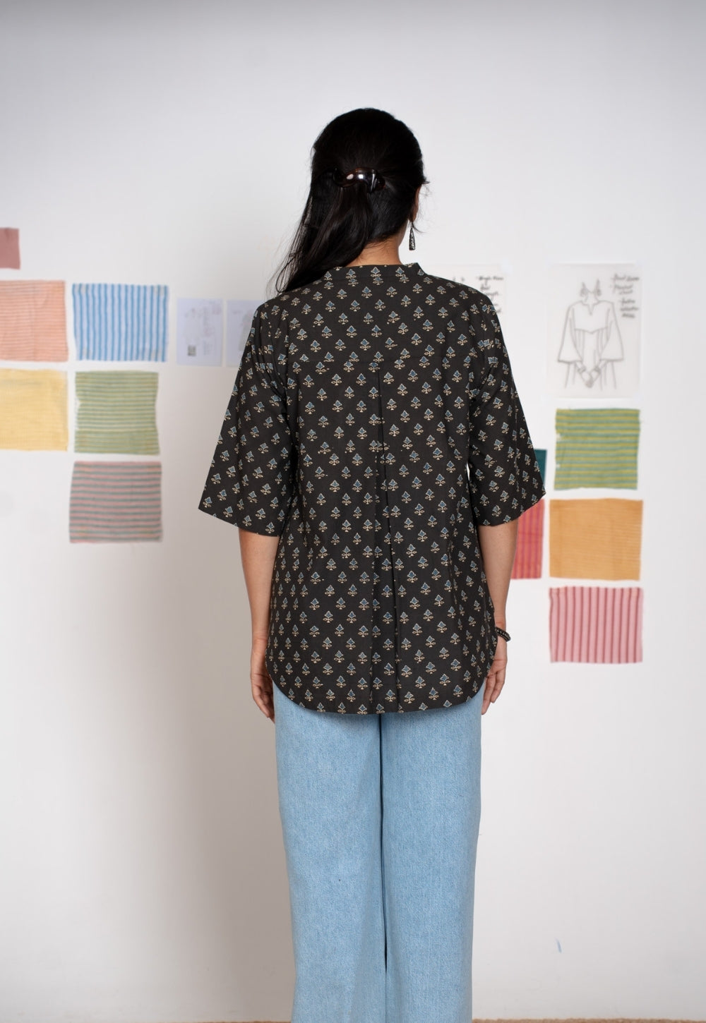 Ruby Black Ajrakh Cotton A Line Short Top