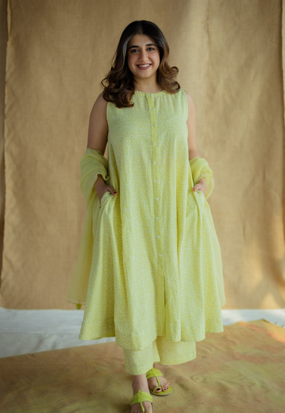 Lime Green Solid Cotton kota Doria Dupatta
