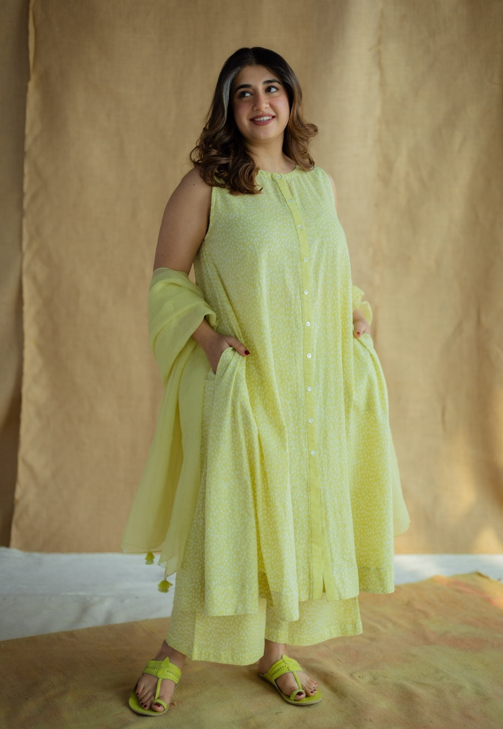 Lime Green Solid Cotton kota Doria Dupatta