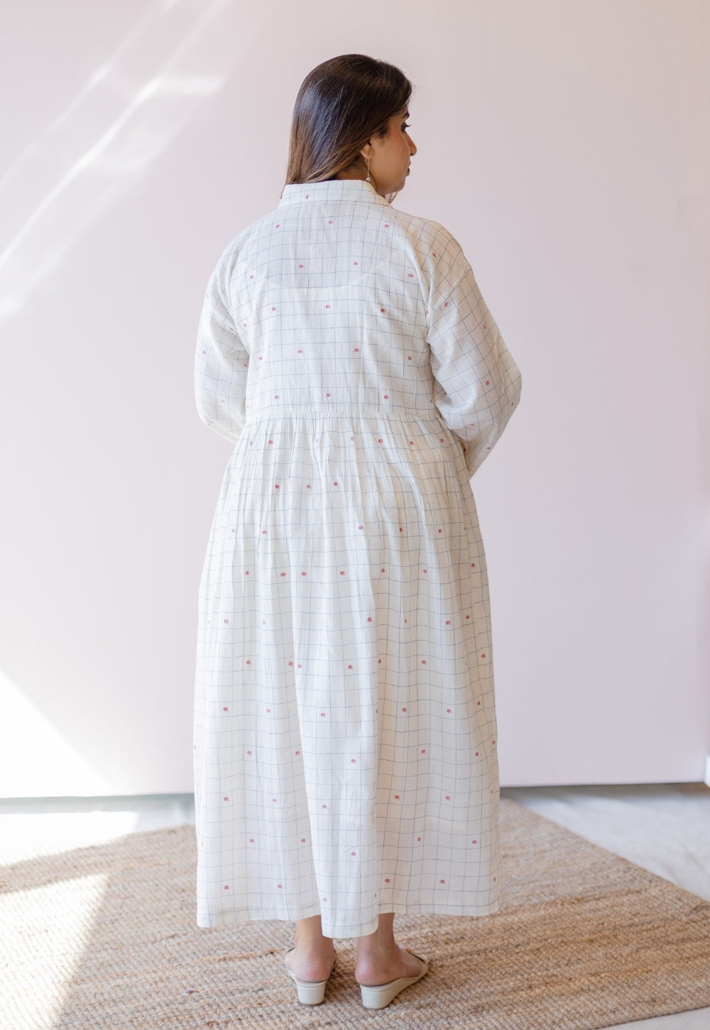 Maira Off White Jamdani Handloom Cotton A Line Dress