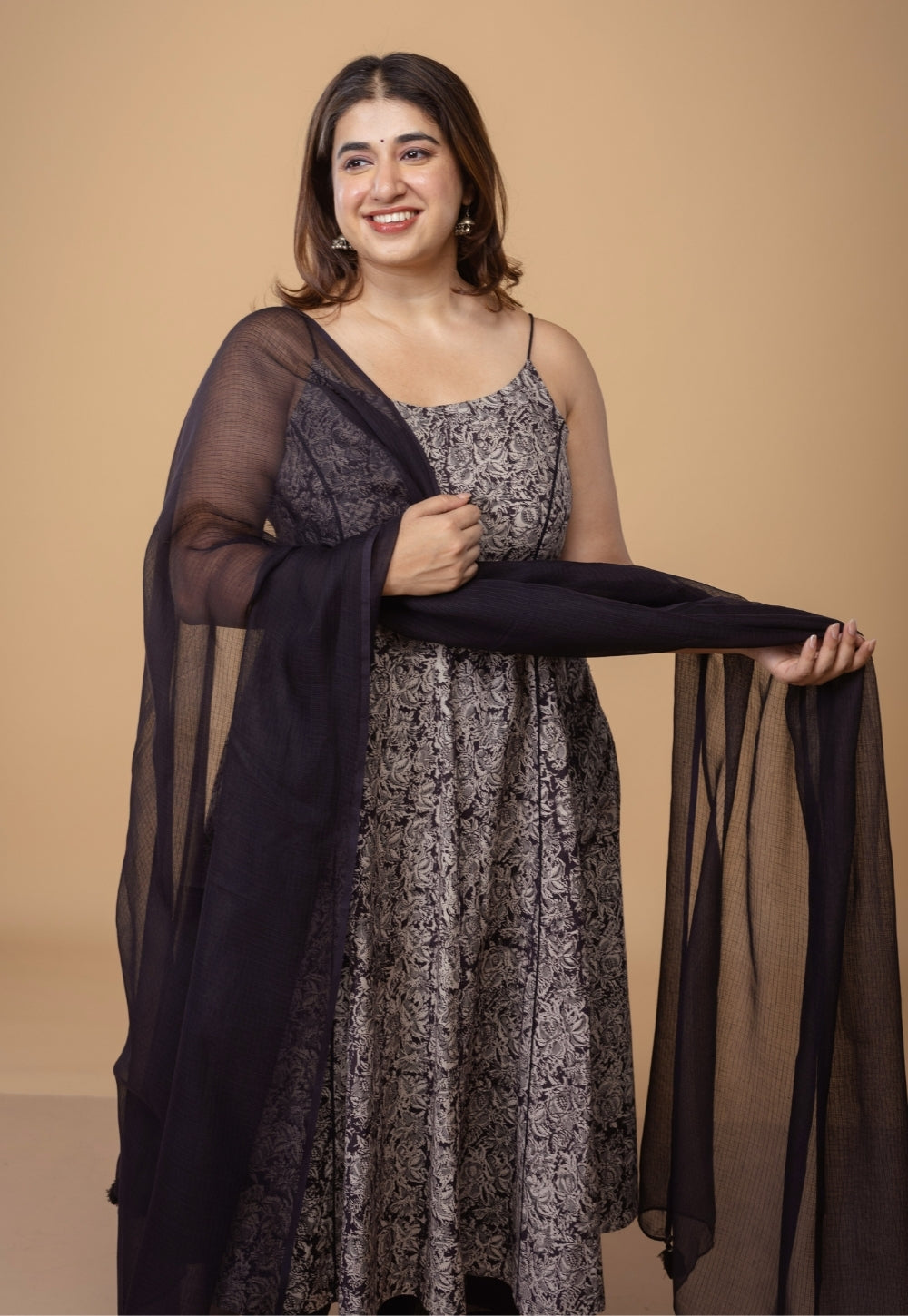 Black Solid Kota Doria Cotton Dupatta
