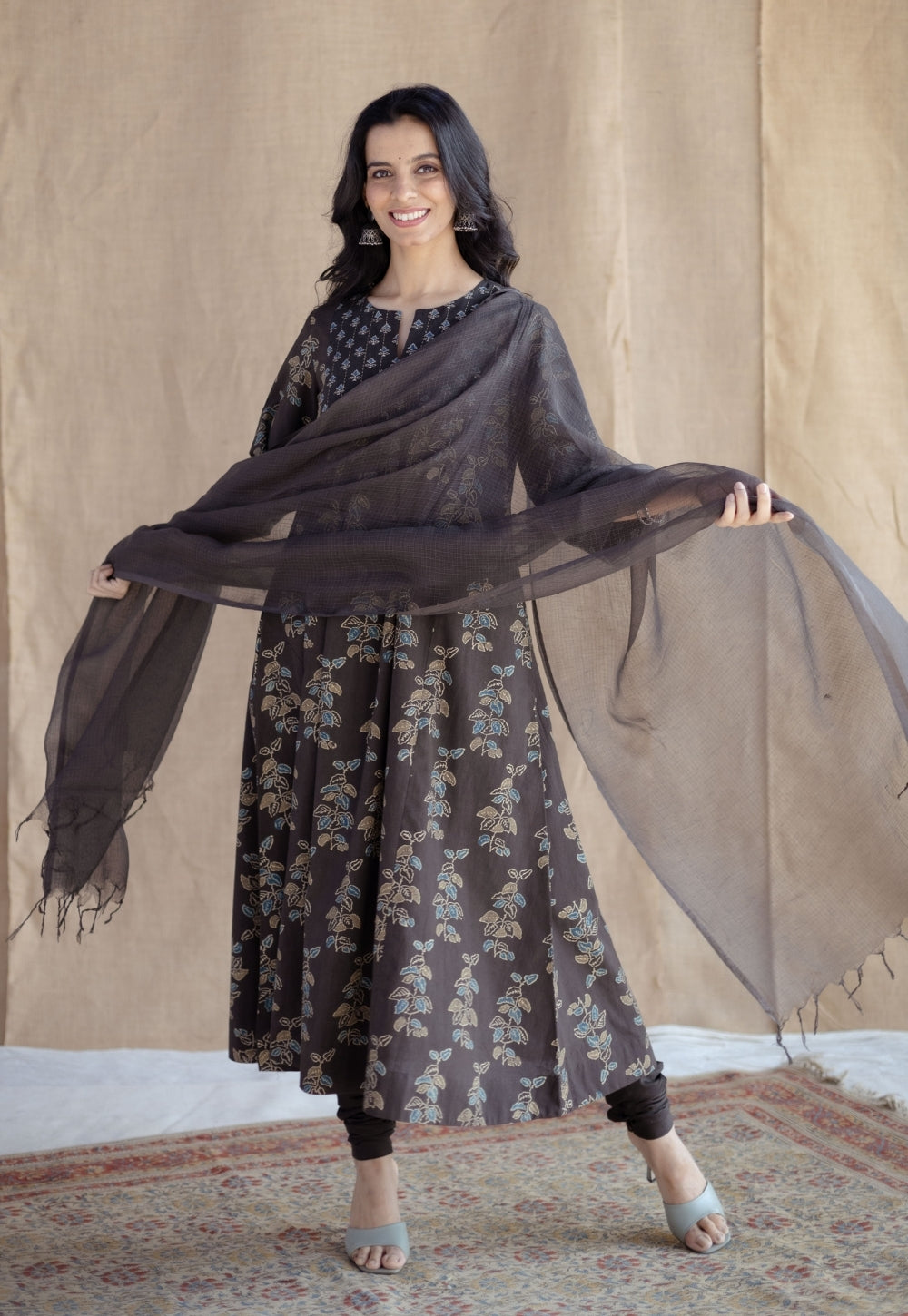Charcoal Solid Kota Doria Cotton Dupatta