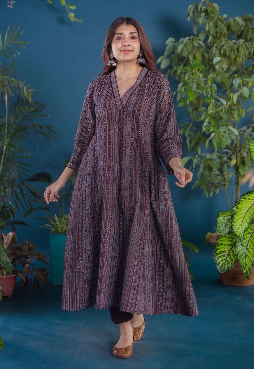 Rosa Black Ajrakh Cotton Jhabbha Kali Kurta