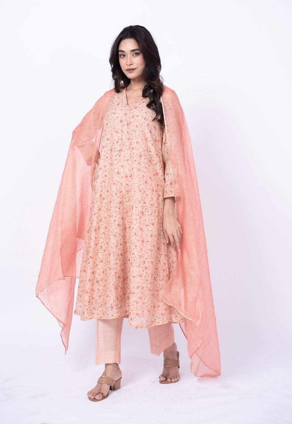 Rust Orange Solid Kota Doria Silk Dupatta