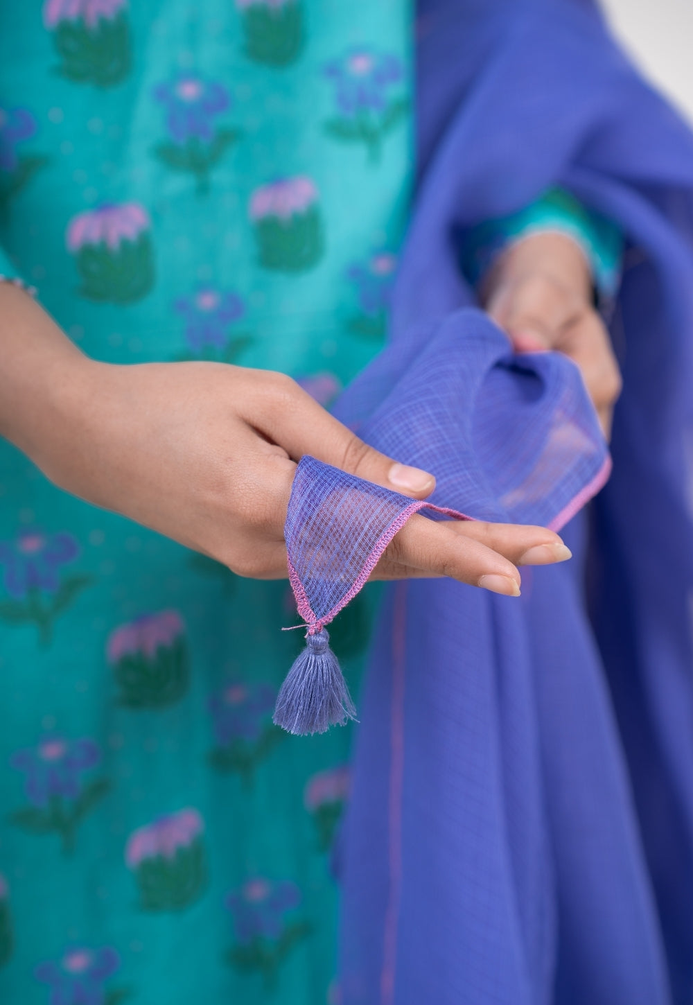 Bright Purple Solid Kota Doria Cotton Dupatta with Tassels