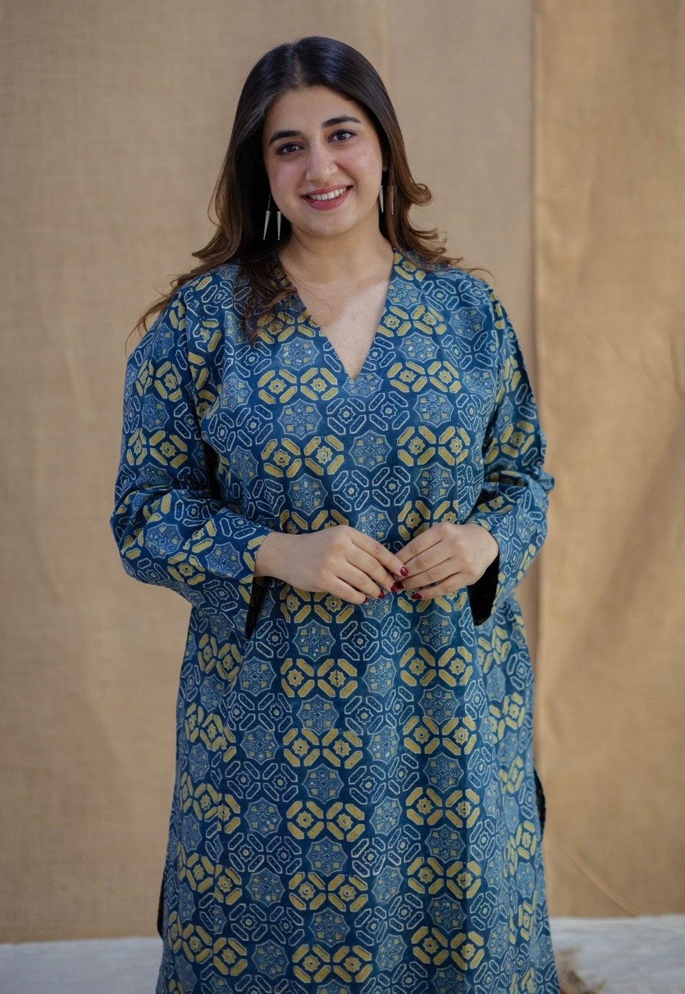 Ritika Blue Ajrakh Cotton Jhabbha Kali Kurta