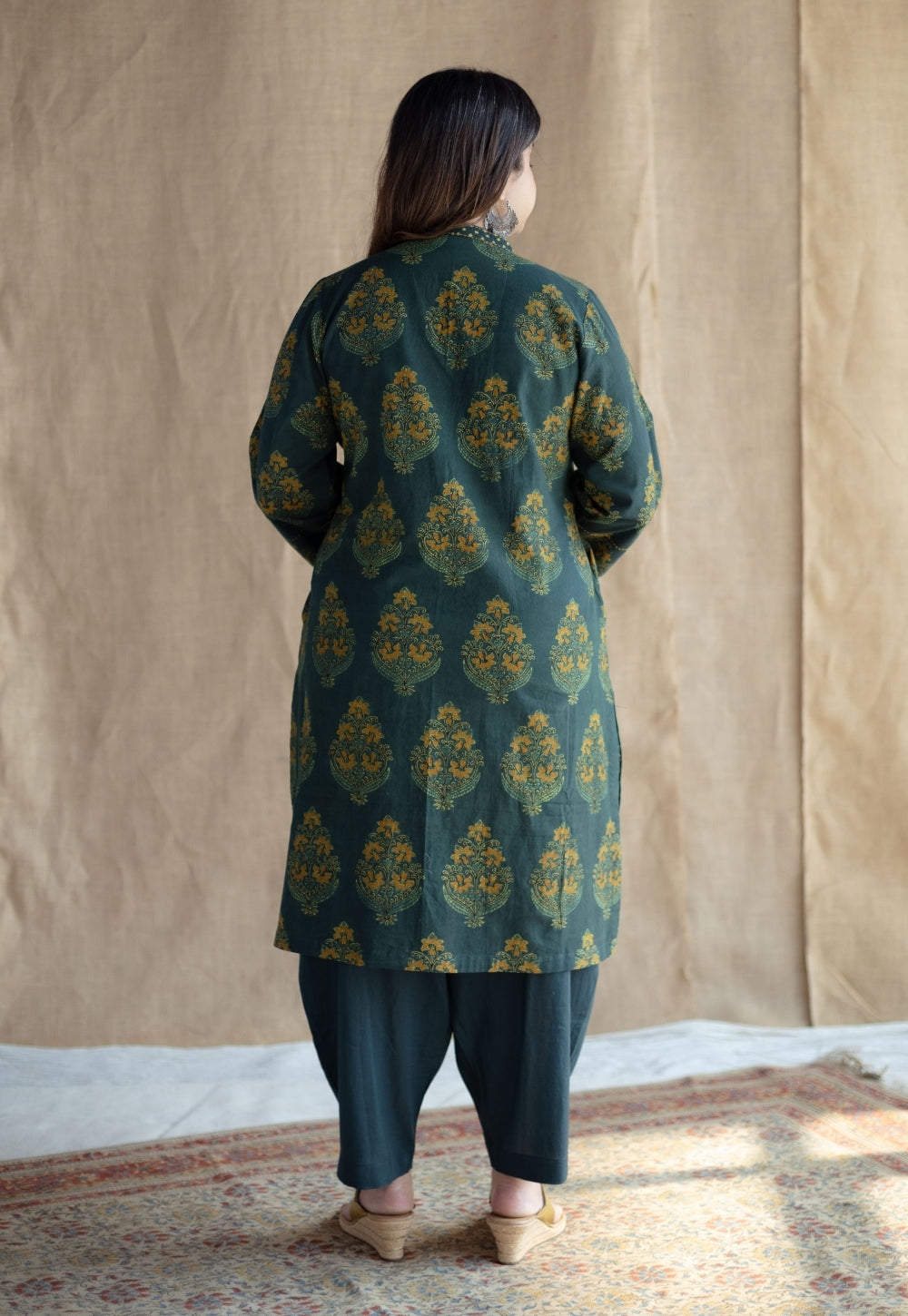Sanya Green Ajrakh Cotton Straight Kurta Set (Set of 2)