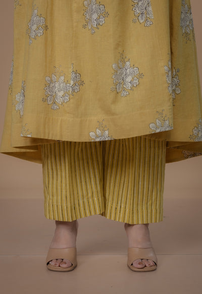 Yashi Yellow Dabu Slub Cotton Straight Pant