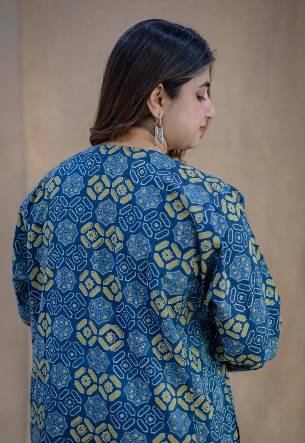 Ritika Blue Ajrakh Cotton Jhabbha Kali Kurta
