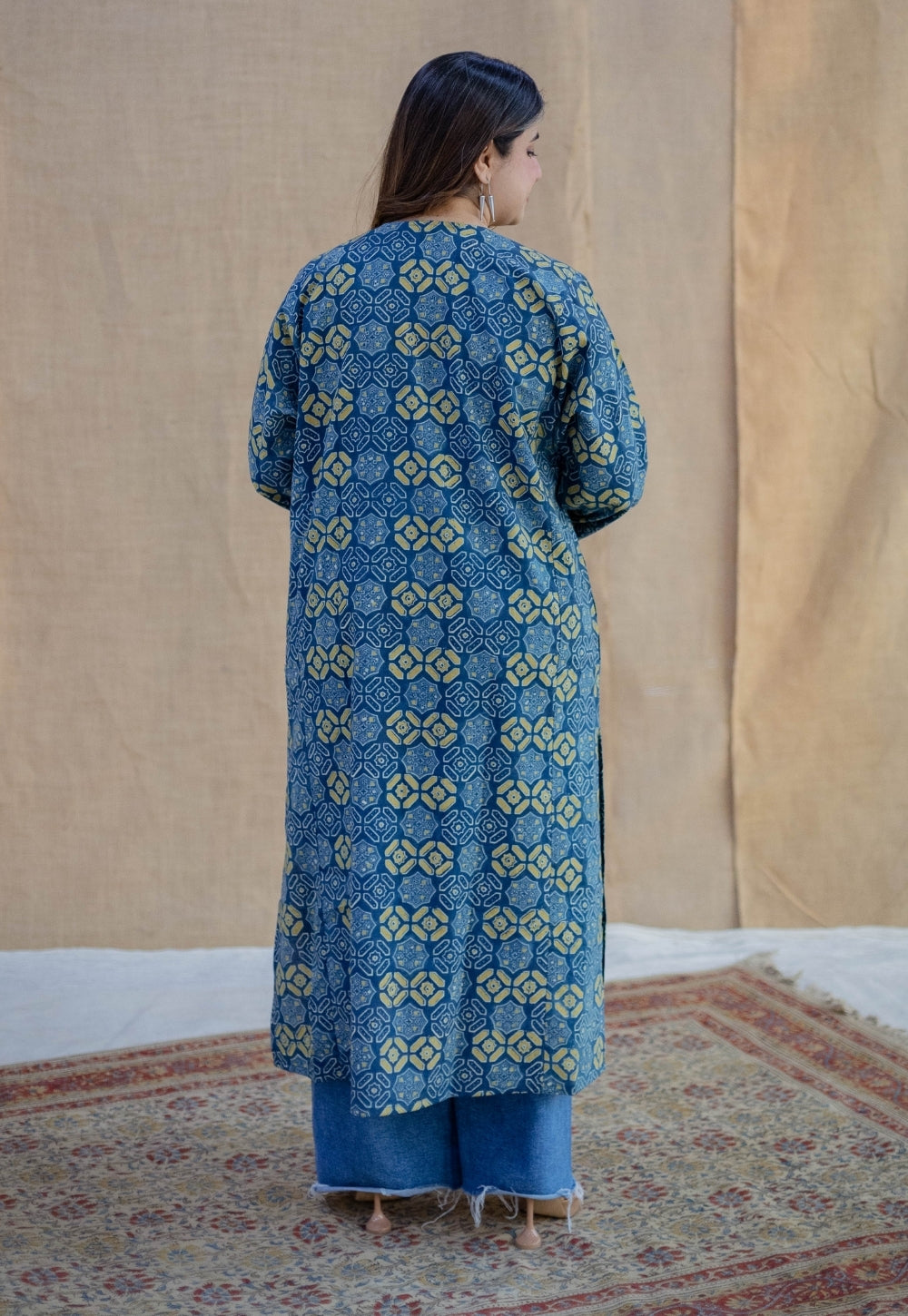 Ritika Blue Ajrakh Cotton Jhabbha Kali Kurta