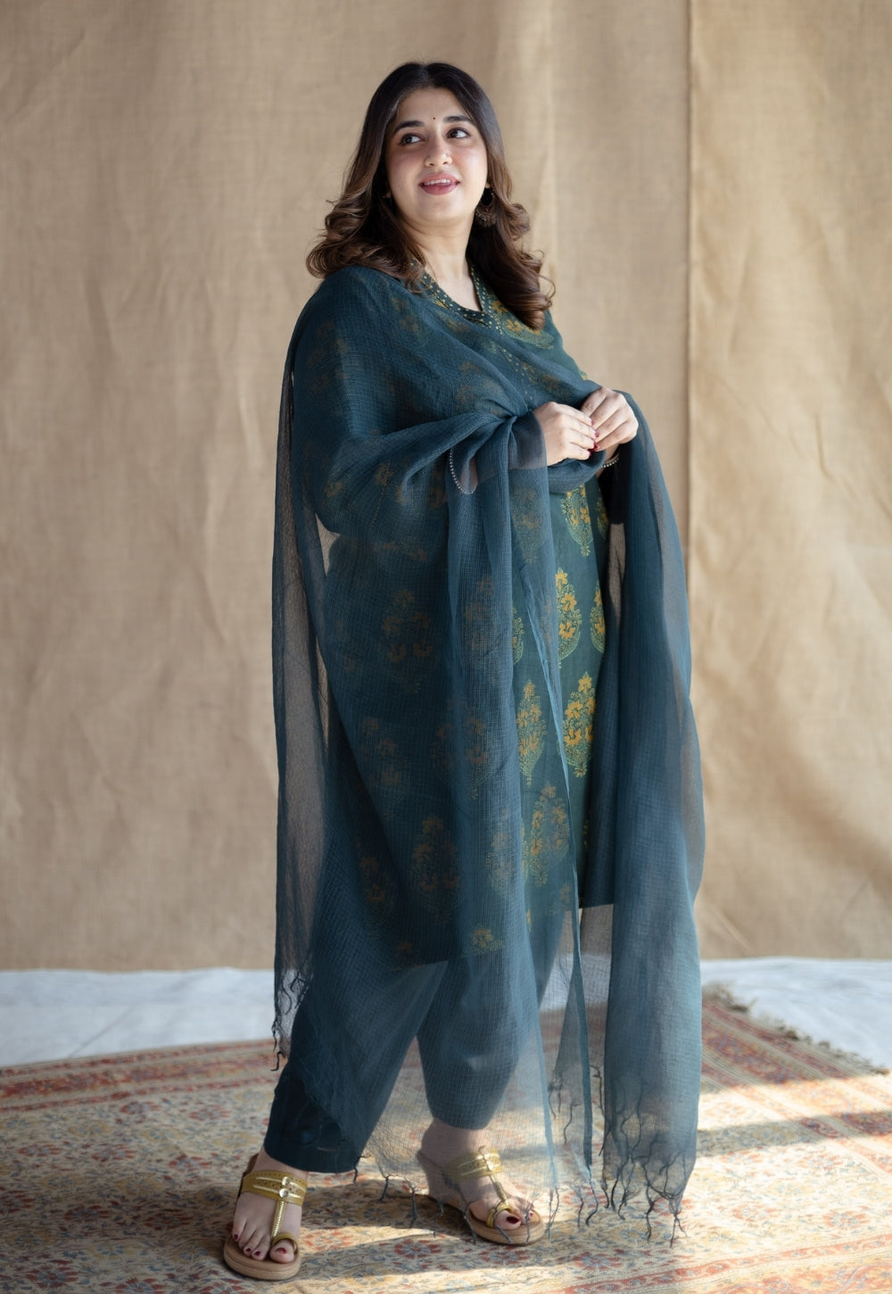 Green Solid Kota Doria Cotton Dupatta