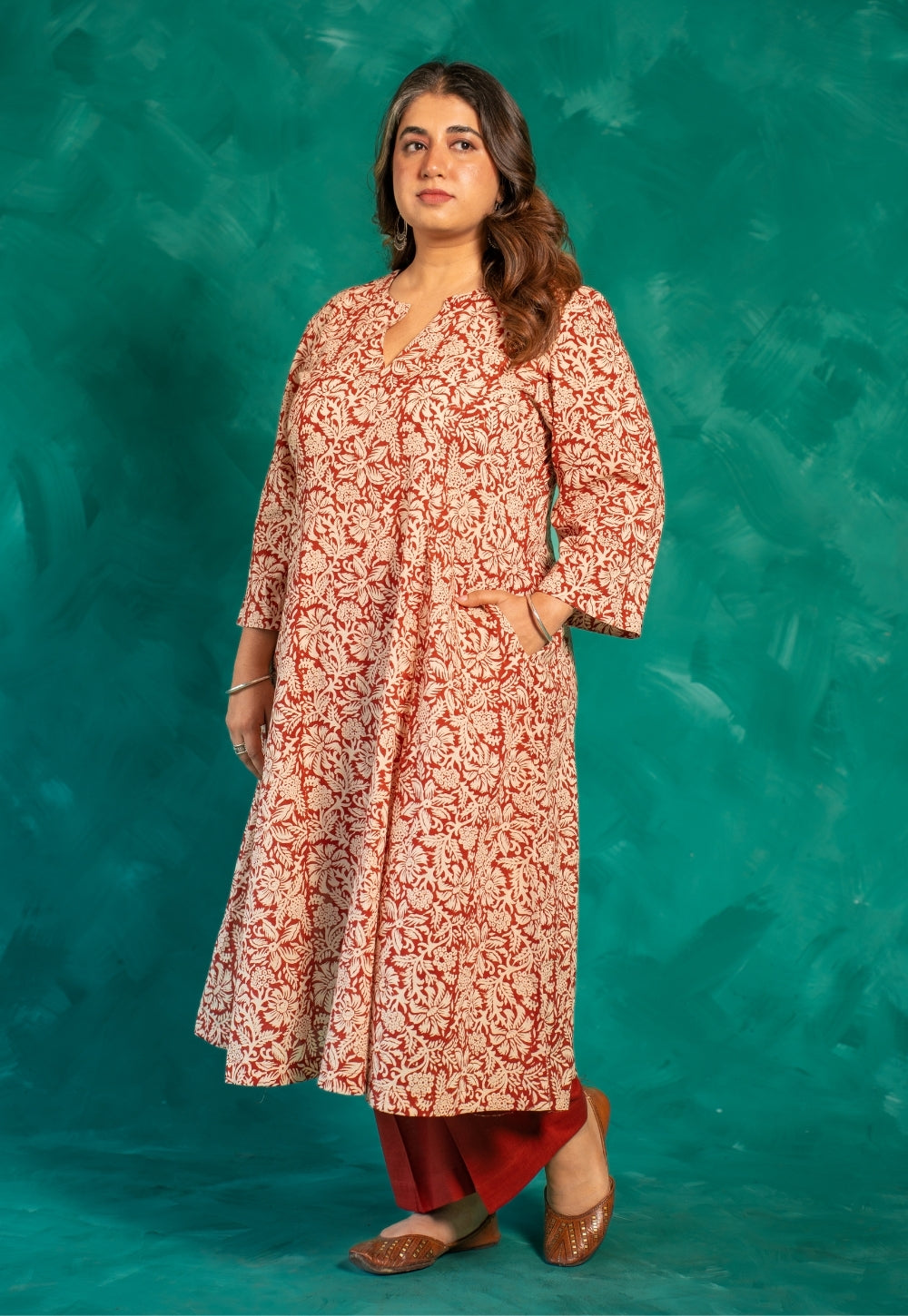 Malika Red Bagru Cotton Kali Kurta