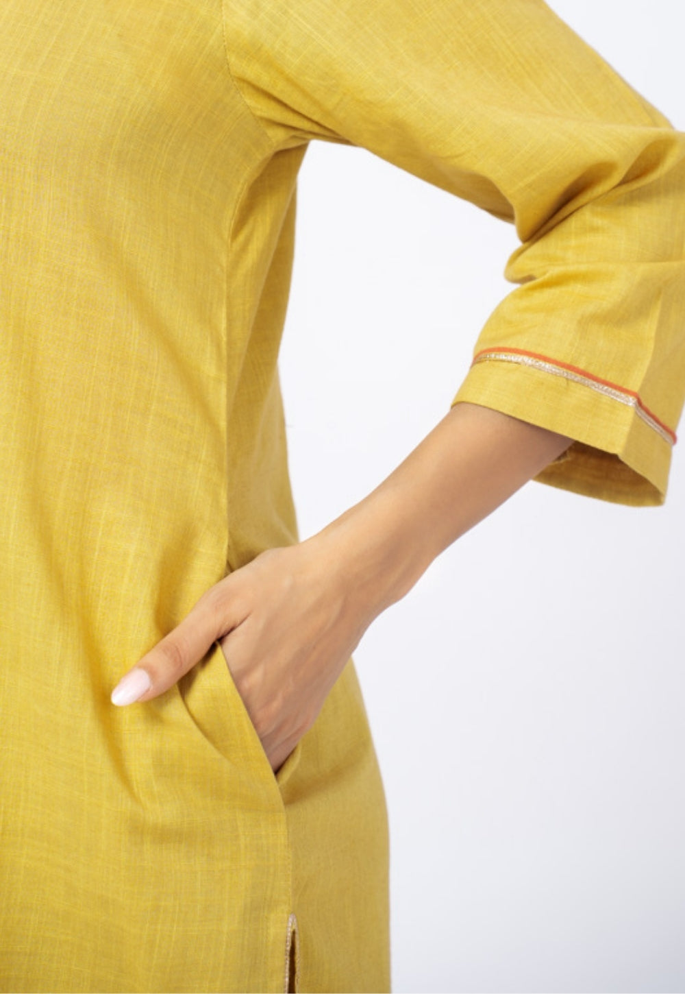 Zeenat Yellow Solid Slub Cotton Straight Kurta Suit Set with Solid Dupatta (Set of 3)