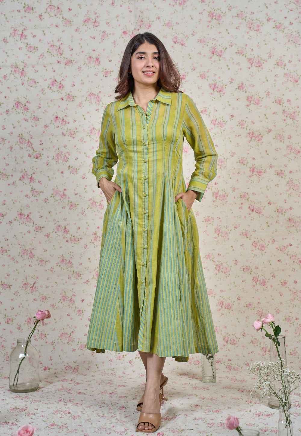 Susan Green Sanganeri Mul Cotton A Line Dress