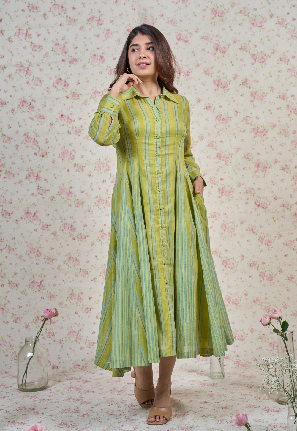 Susan Green Sanganeri Mul Cotton A Line Dress