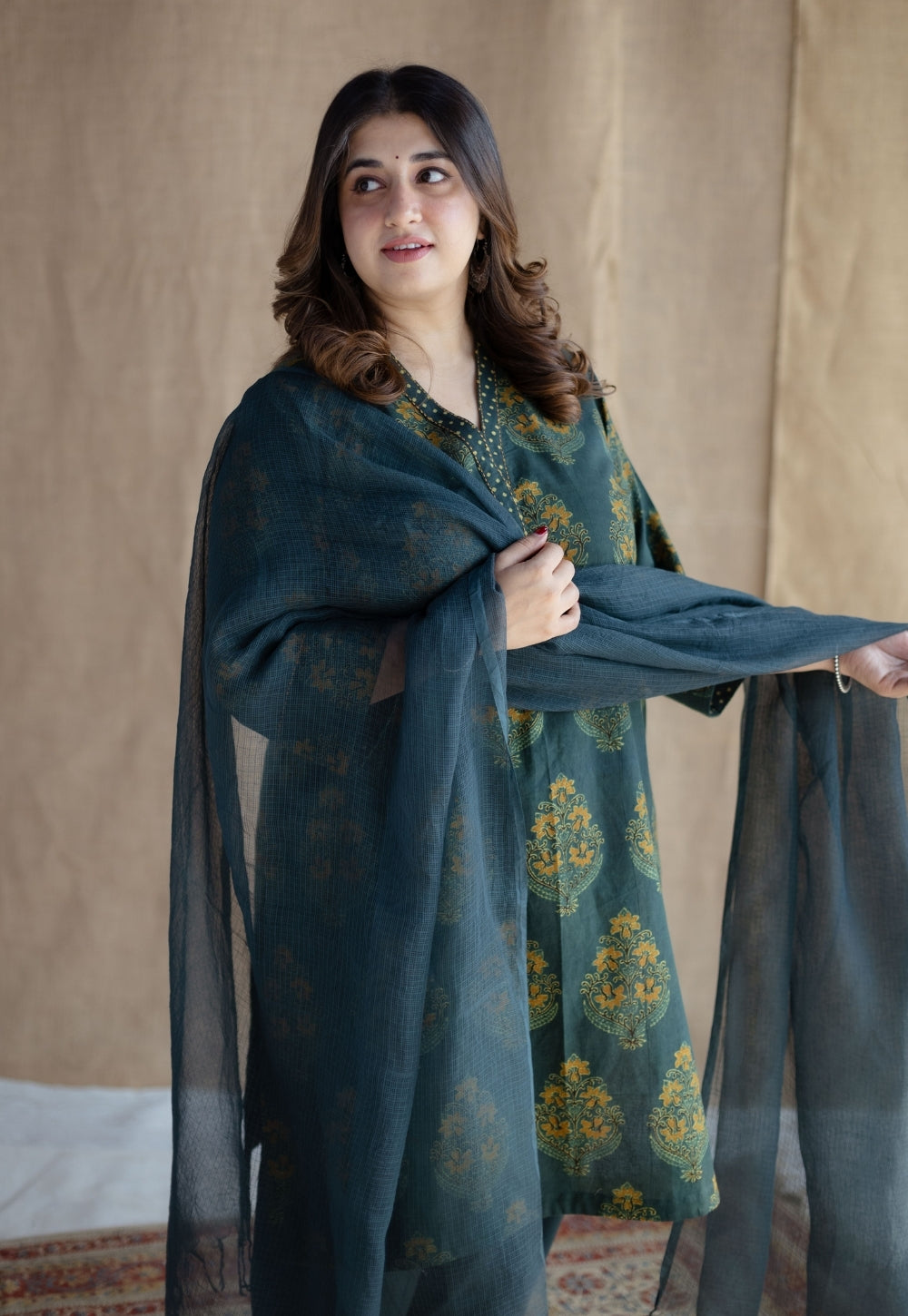 Green Solid Kota Doria Cotton Dupatta