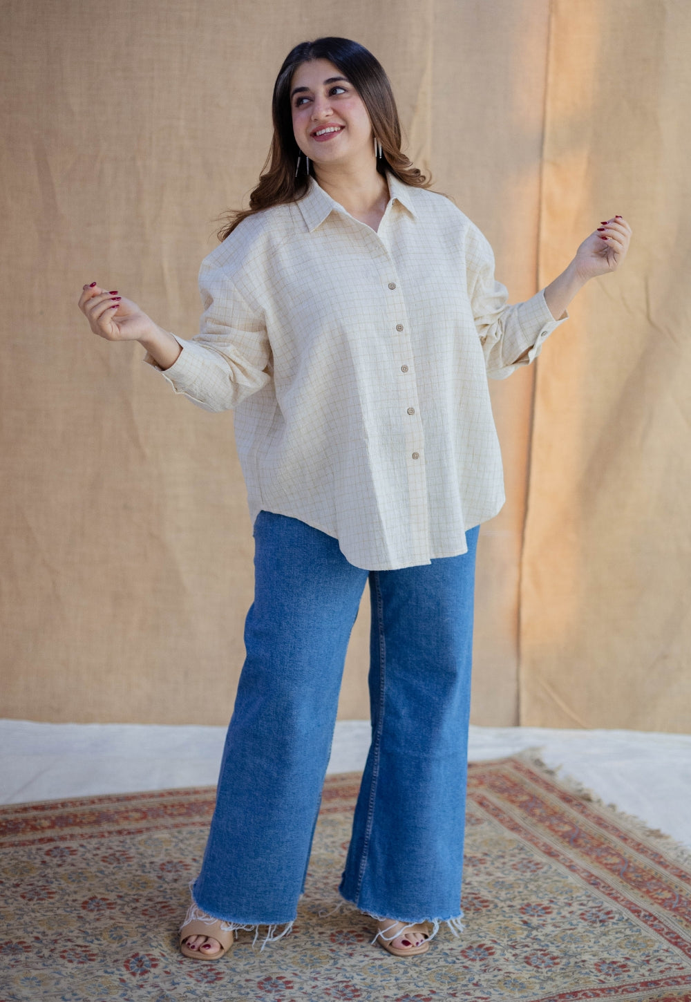 Ruhi Off White Handwoven Kala Cotton Loose Shirt