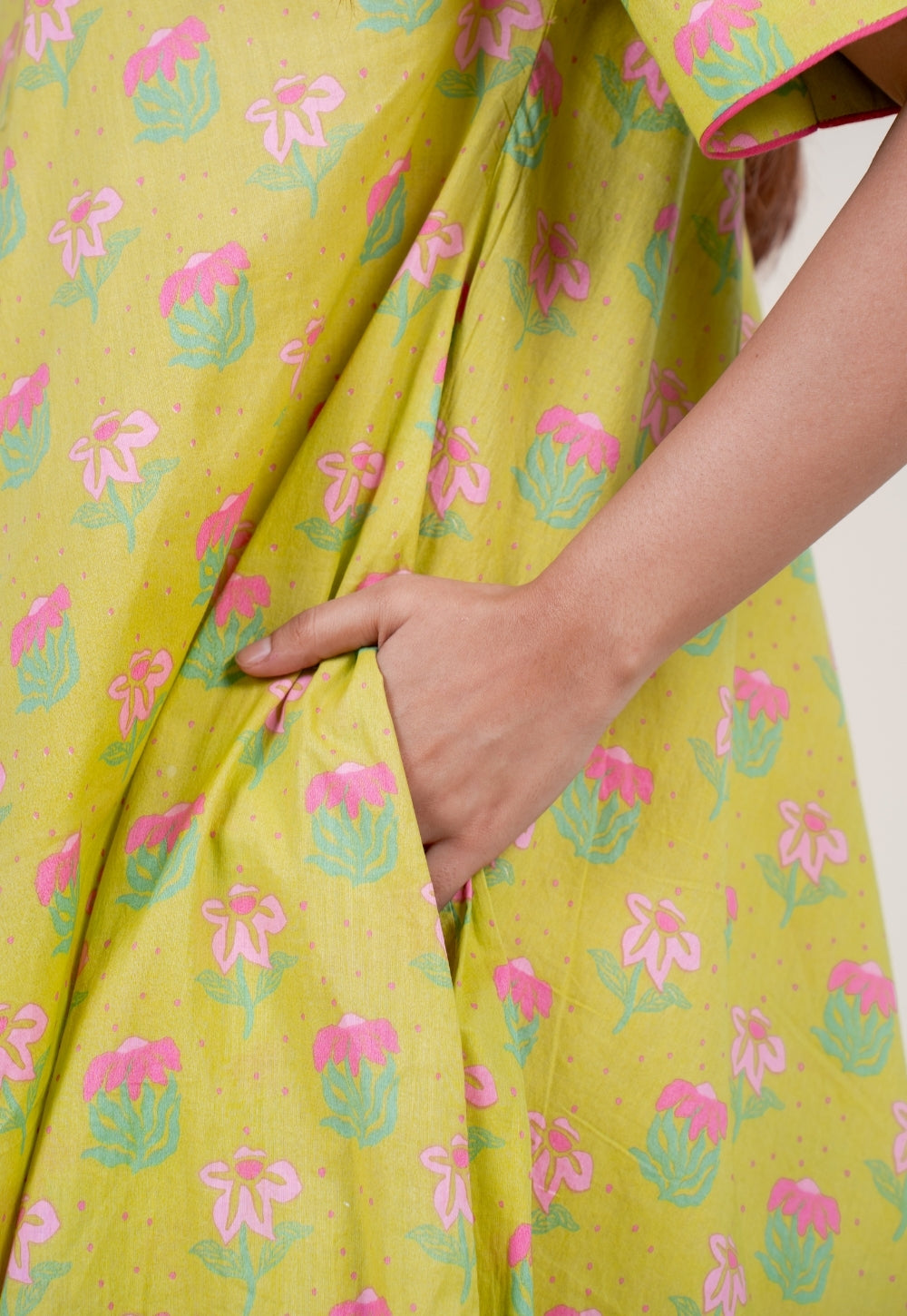 Srisha Lime Green Printed Cotton A Line Dress