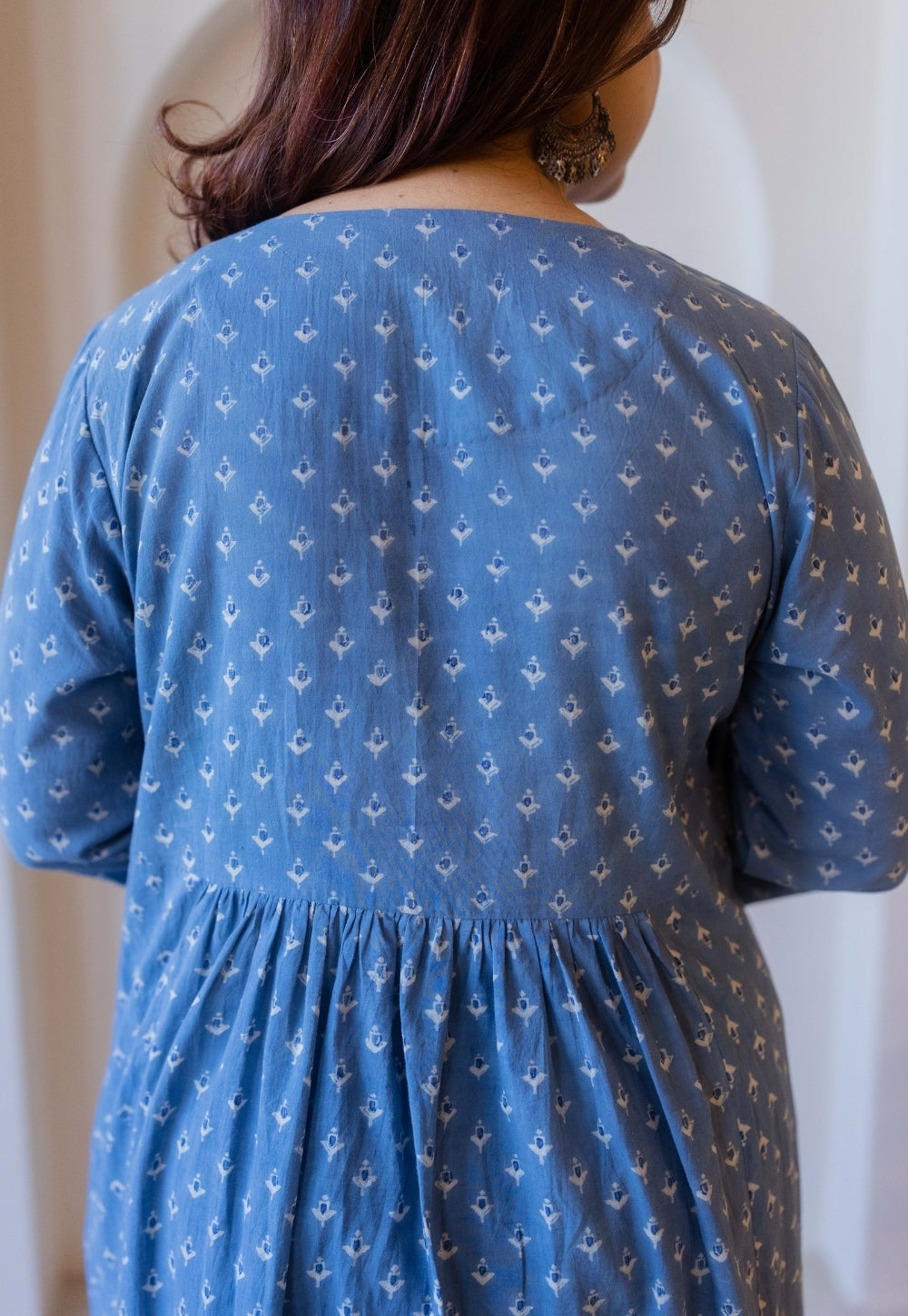 Apurva Blue Cotton Ajrakh A Line Kurta