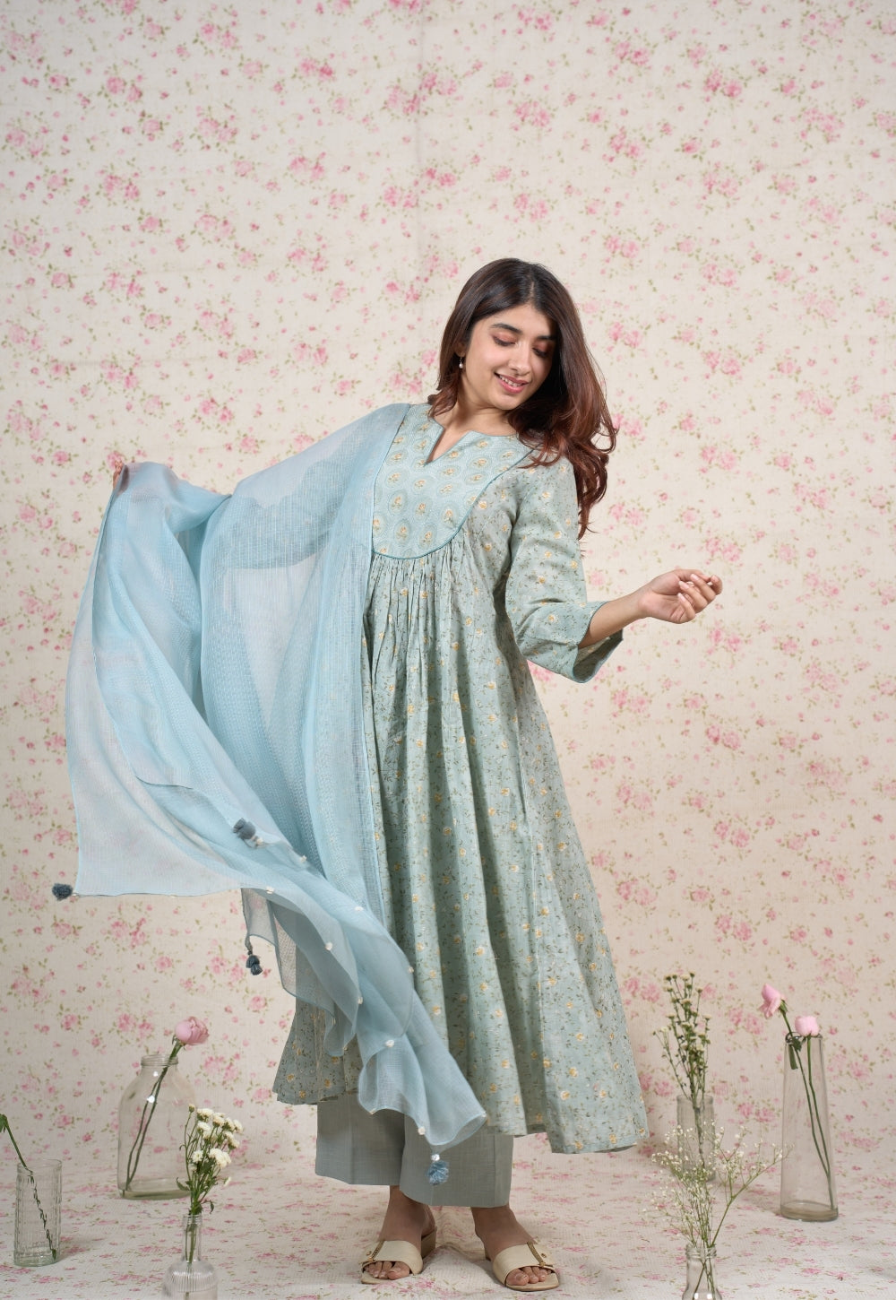Zelda Blue Sanganeri Mul Cotton Kali Kurta