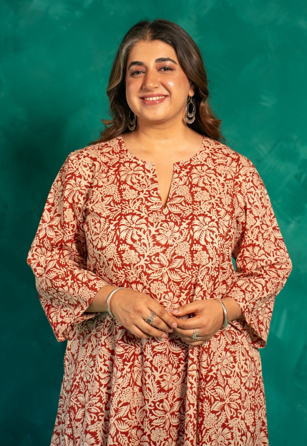Malika Red Bagru Cotton Kali Kurta
