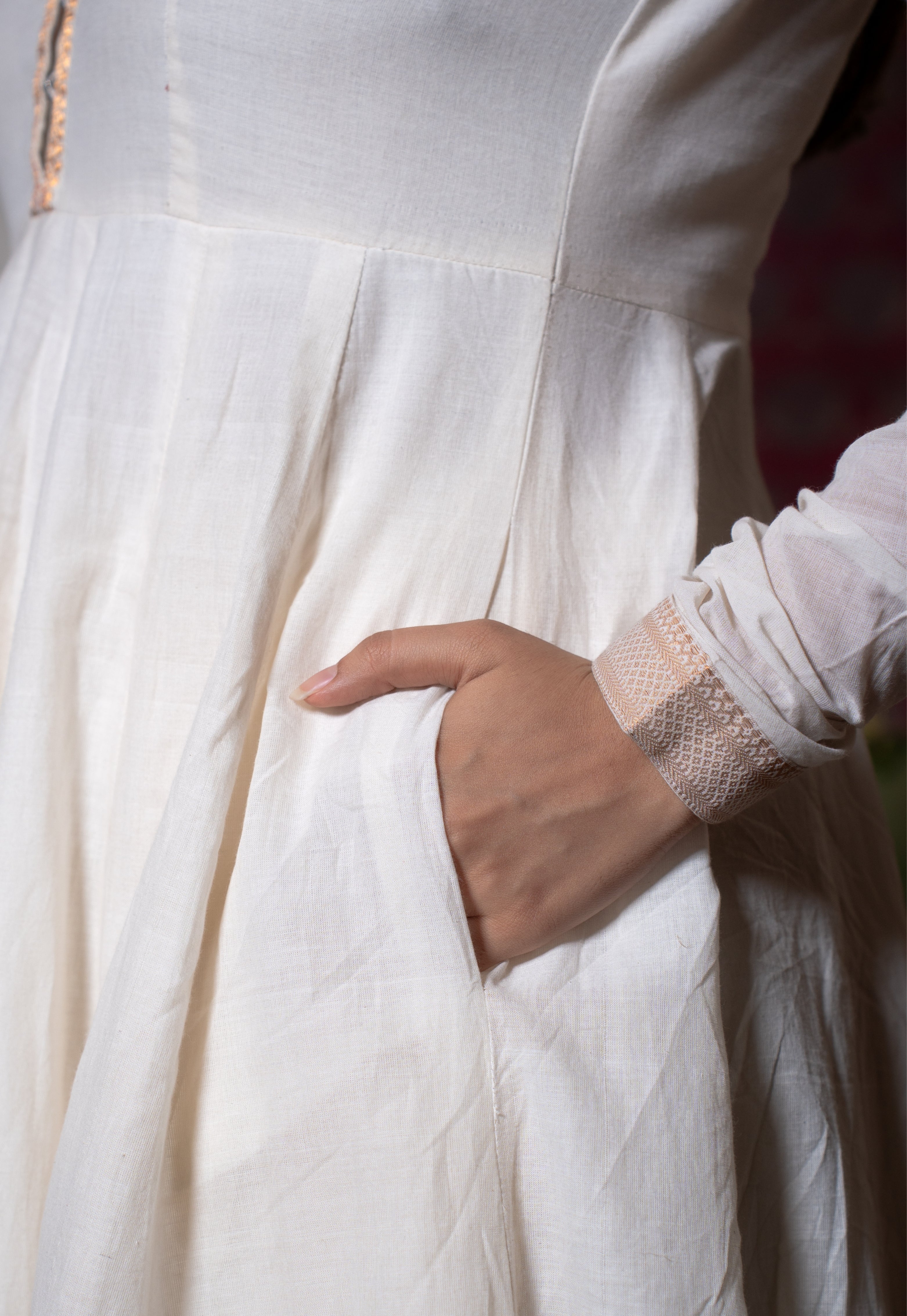 Husna White Mangalgiri Cotton Kali Kurta with Nizam Border