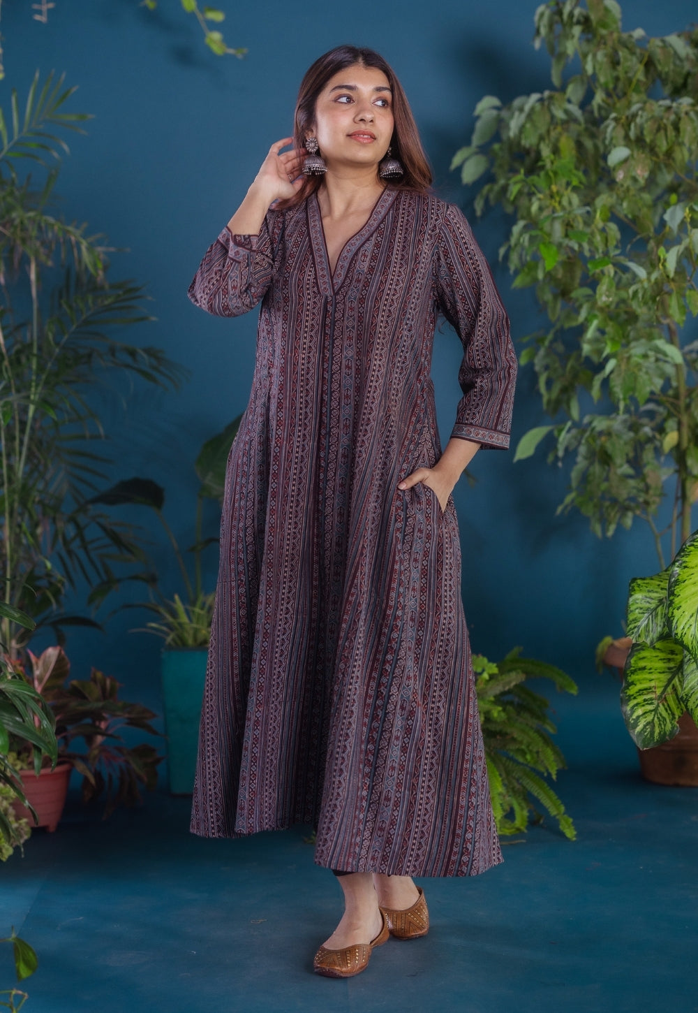 Rosa Black Ajrakh Cotton Jhabbha Kali Kurta