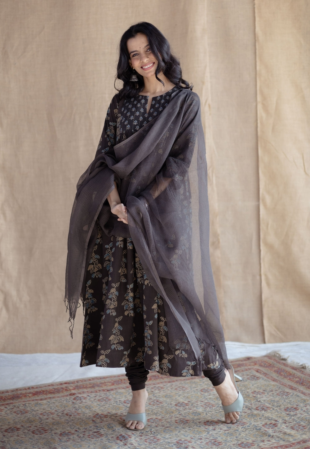 Charcoal Solid Kota Doria Cotton Dupatta