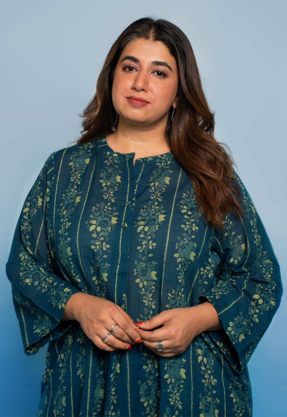Harshi Teal Blue Dabu Mul Cotton Straight Co-Ord Set