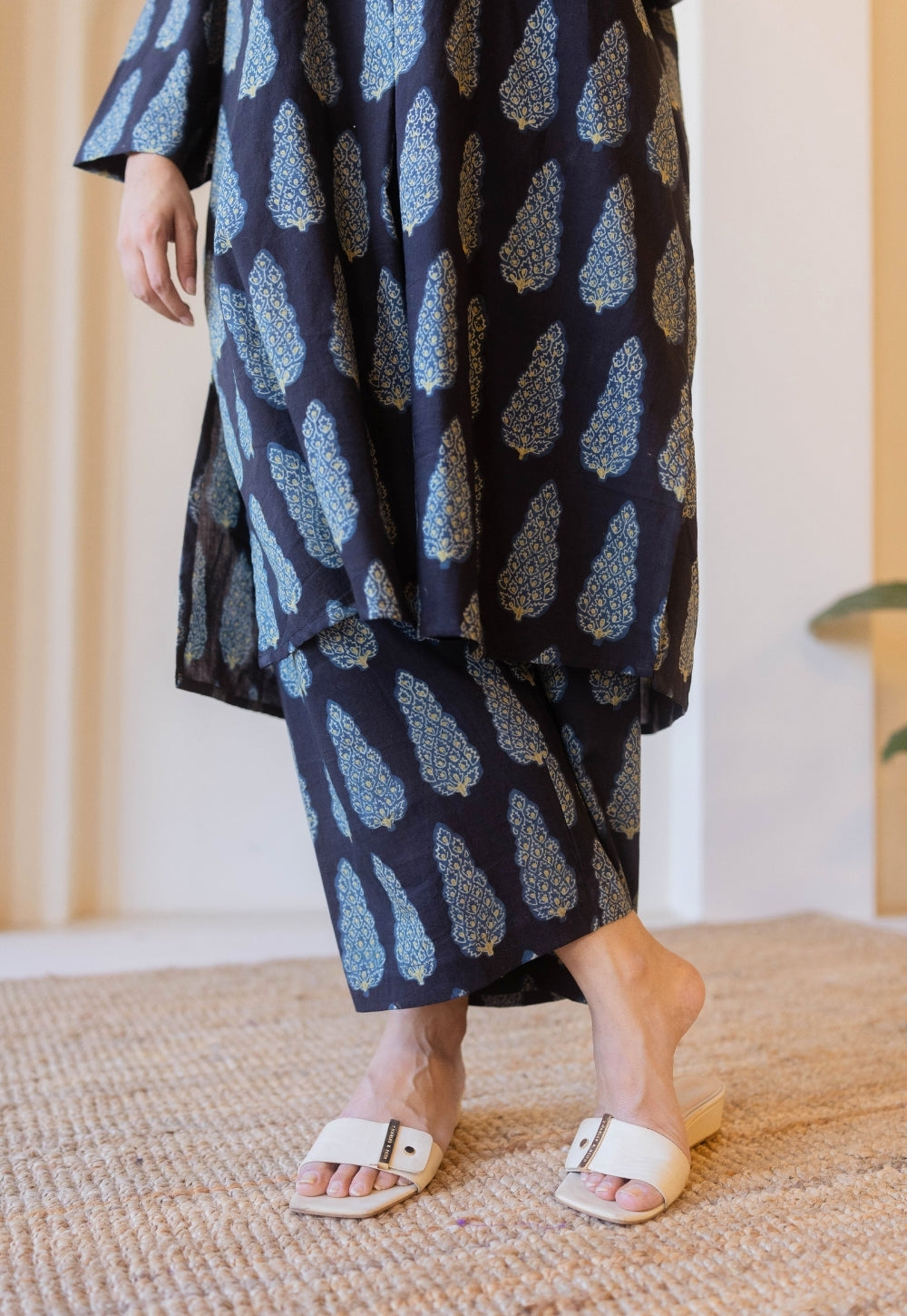 Yashi Black Ajrakh Cotton Straight Pant