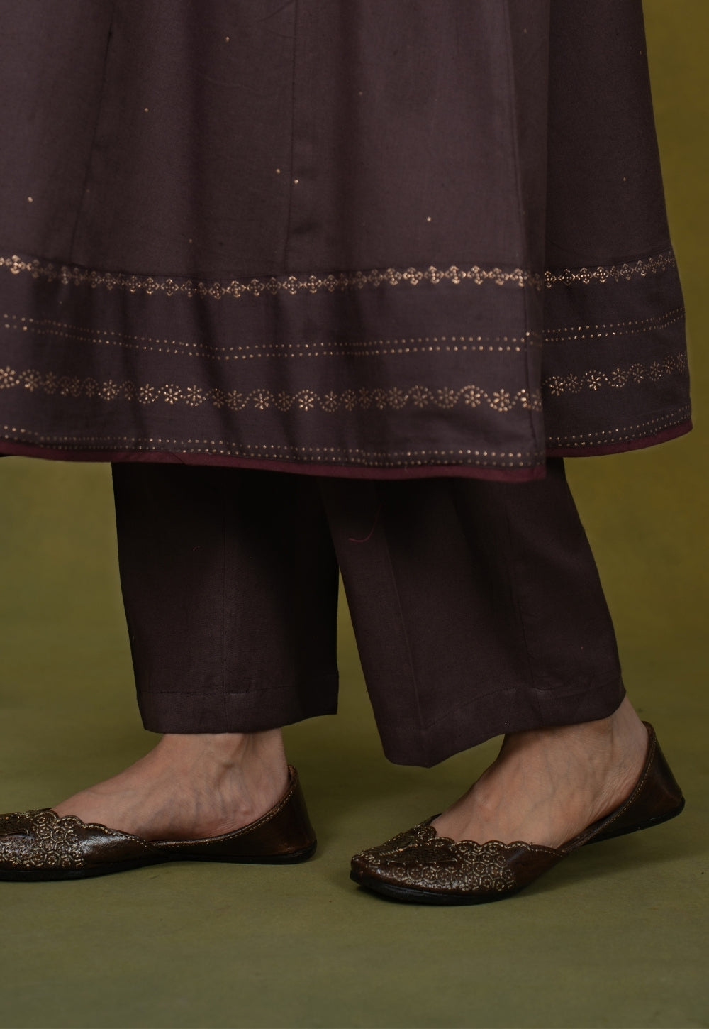 Zohra Aubergine Rogan Handblock Printed Cotton Jhabbha Kali Kurta Suit Set (Set of 3)