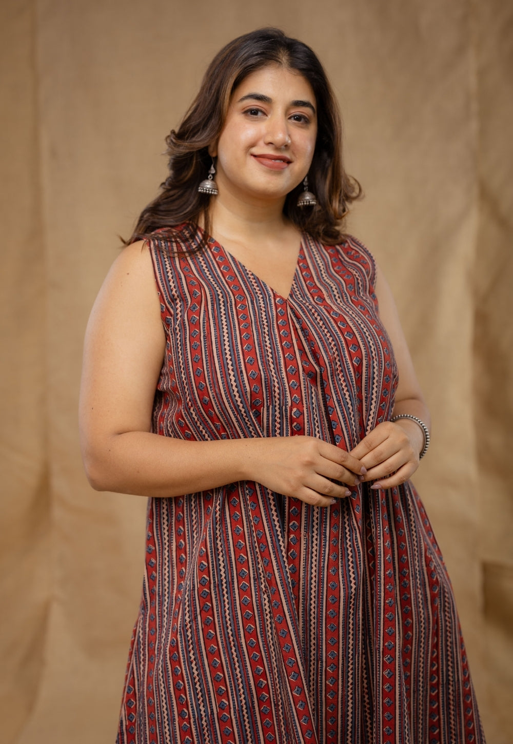 Raahi Red Ajrakh Cotton A Line Co-Ord Set