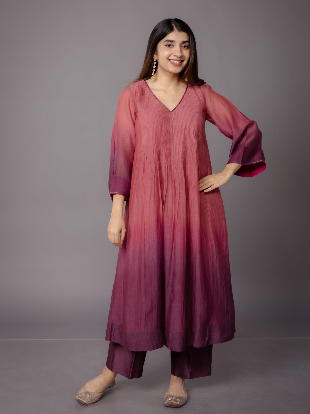 Dipti Red Ombre Chanderi Silk A Line Kurta