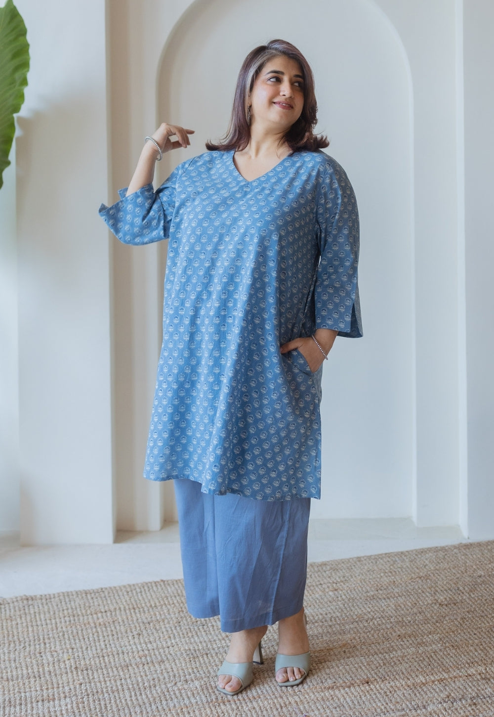 Shaili Blue Ajrakh Cotton A Line Kurta Set (Set of 2)