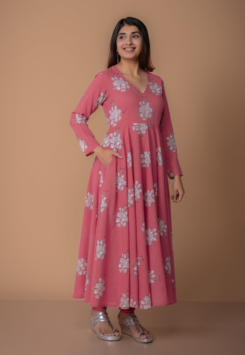 Miral Pink Solid Slub Cotton Churidar