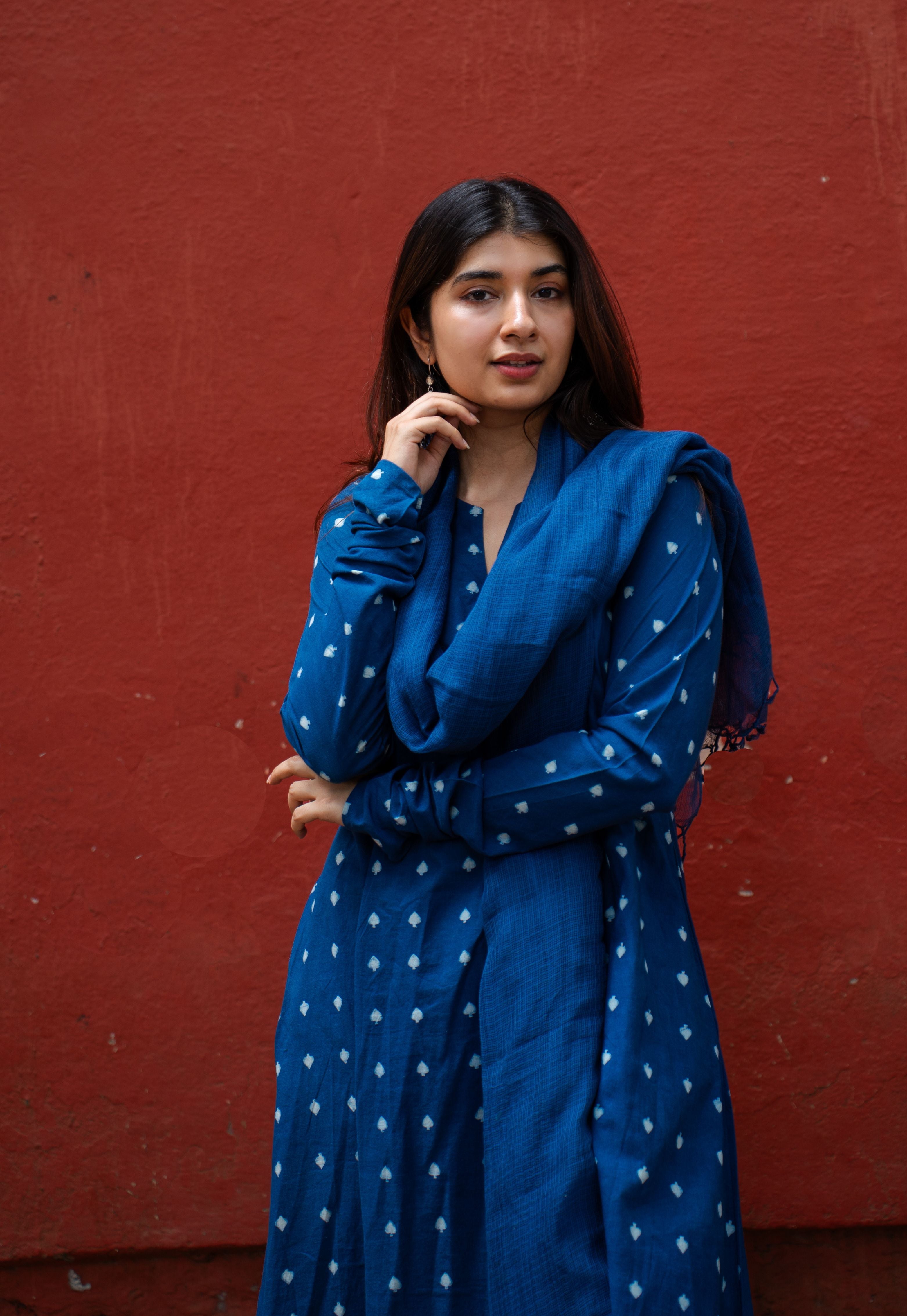 Shinat Blue Dabu Cotton Kali Kurta