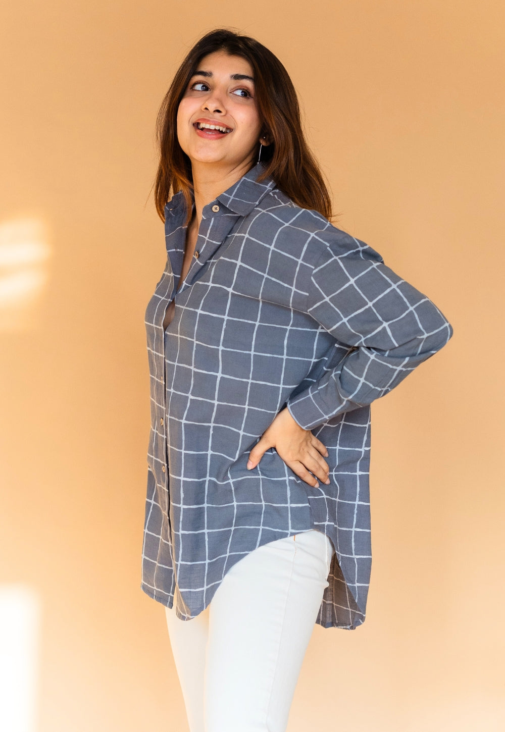Ruhi Grey Dabu Slub Cotton Shirt