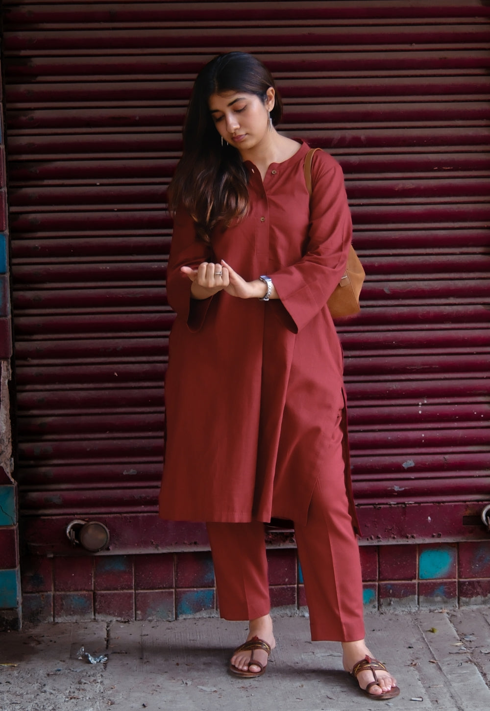 Madder Solid Slub Cotton Co-Ord Set - DyeVerse