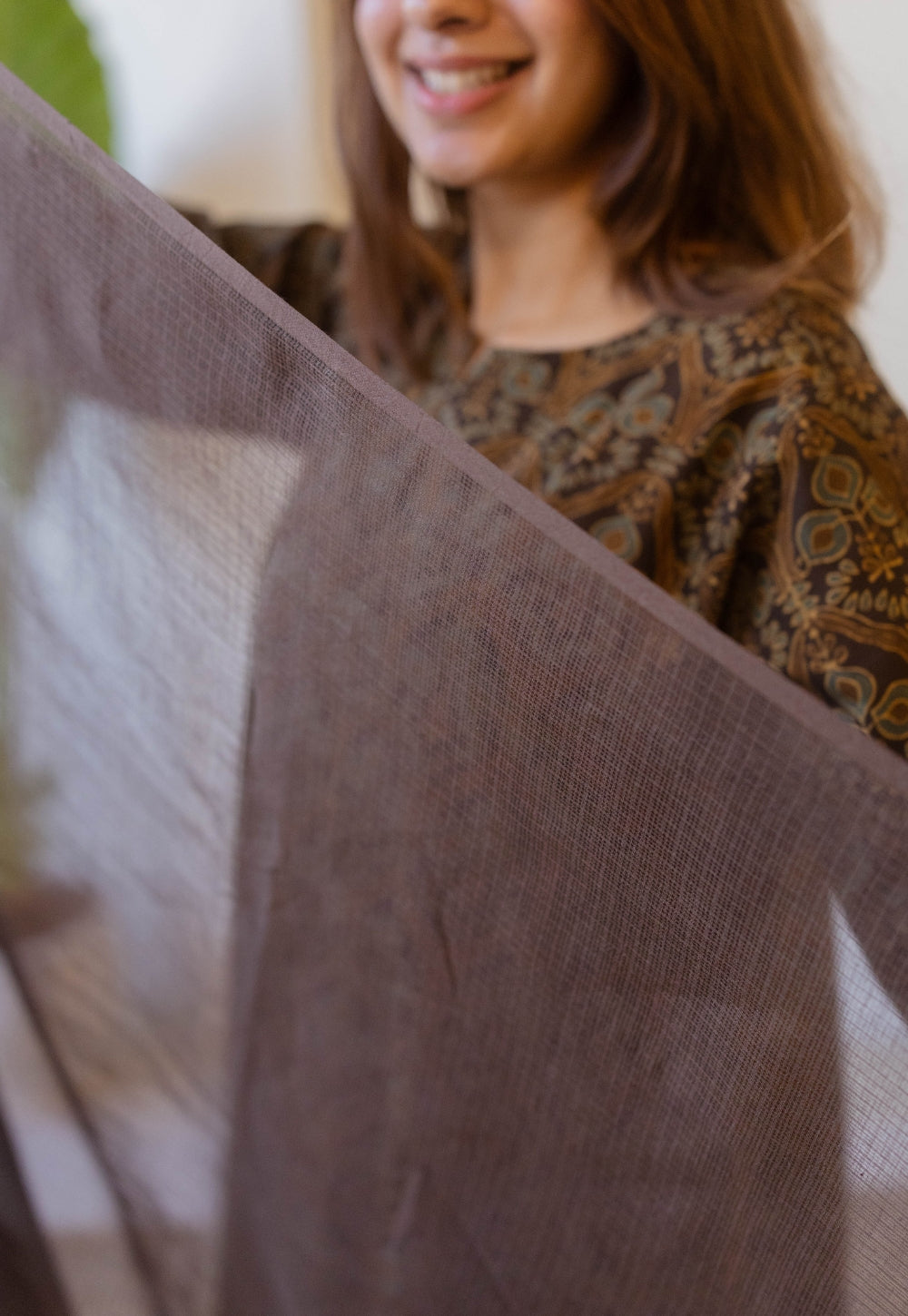 Brown Solid Kota Doria Cotton Dupatta