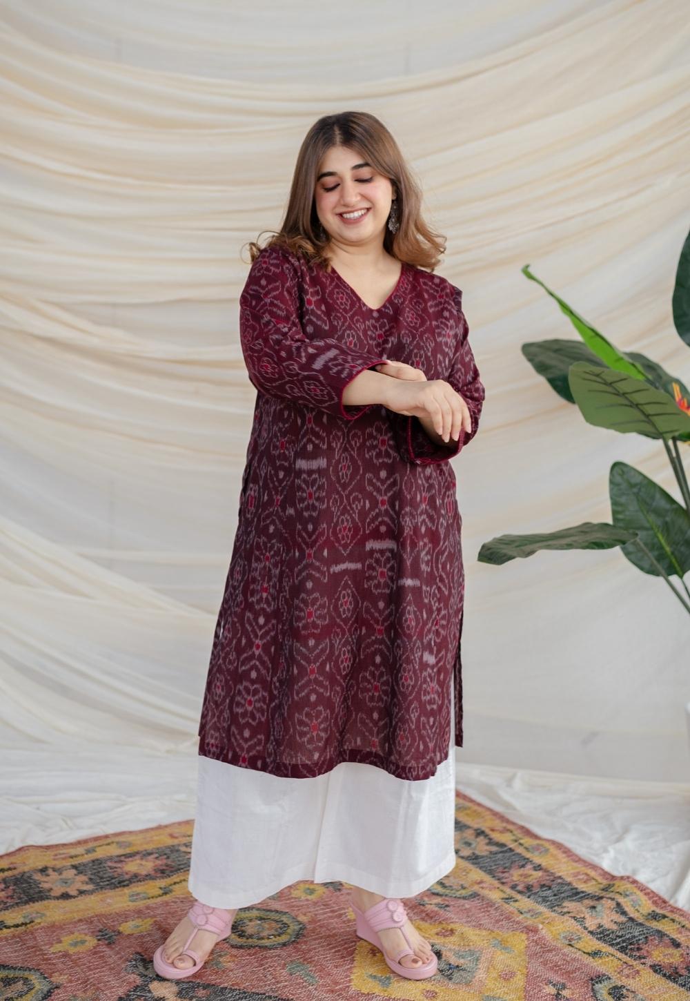 Harshaali Ikkat Cotton Jhabha Kali Kurta