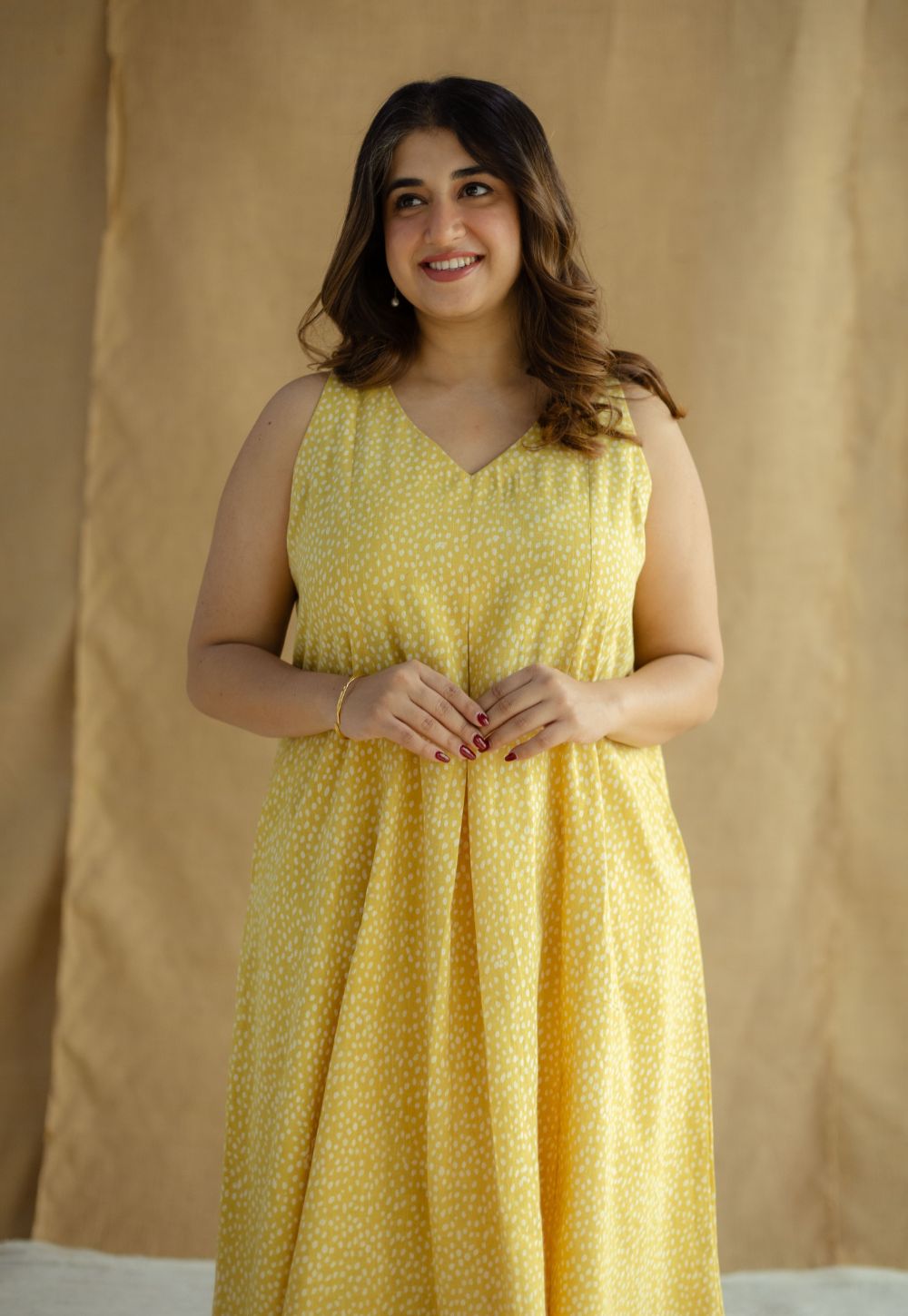 Aziza Mustard Hand Block Print Slub Cotton A Line Co-Ord Set