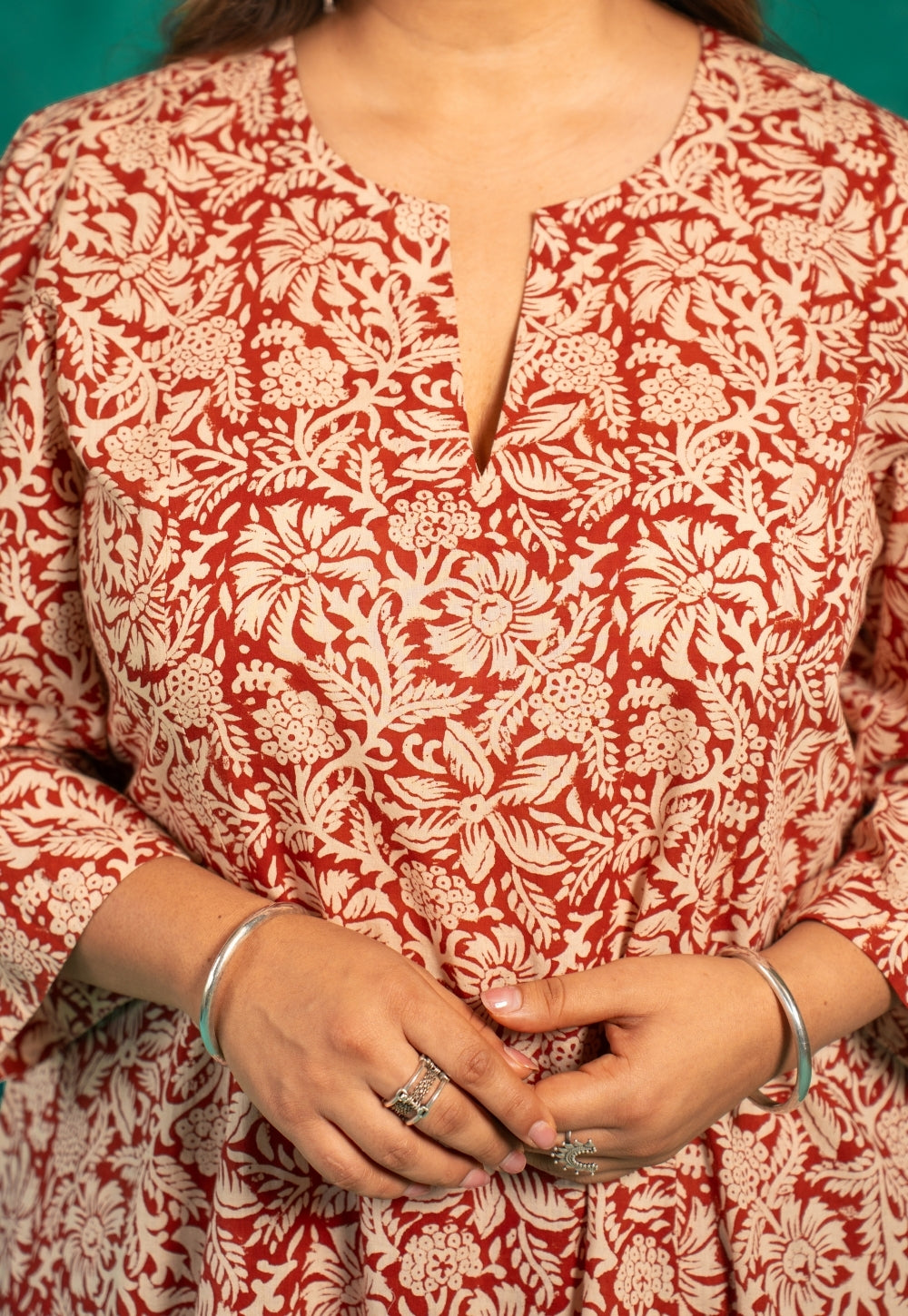 Malika Red Bagru Cotton Kali Kurta