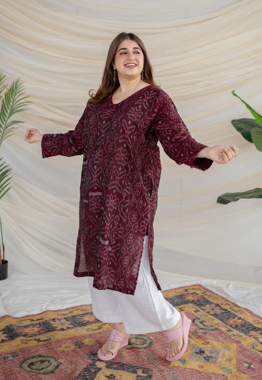 Harshaali Ikkat Cotton Jhabha Kali Kurta