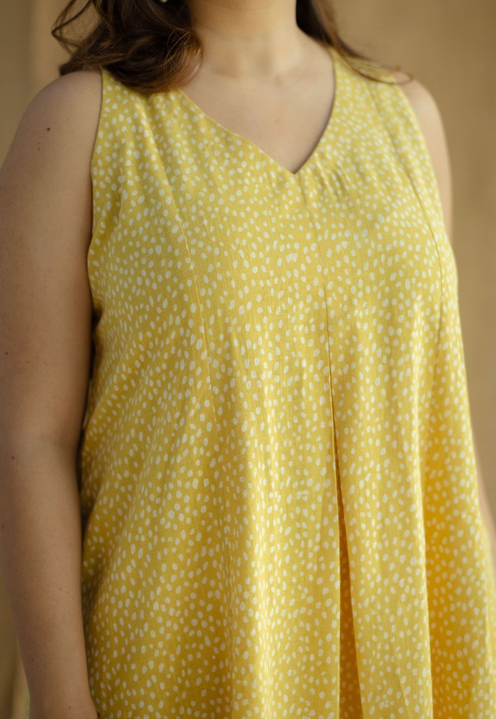 Aziza Mustard Hand Block Print Slub Cotton A Line Co-Ord Set