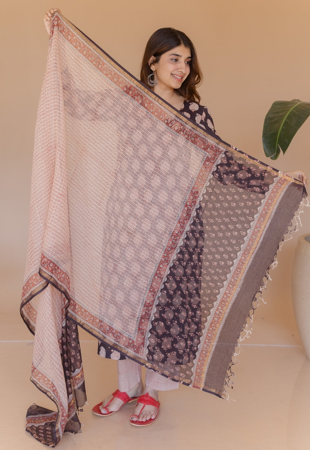 Aarushi Black Bagru Cotton Straight Suit Set (Set of 3)