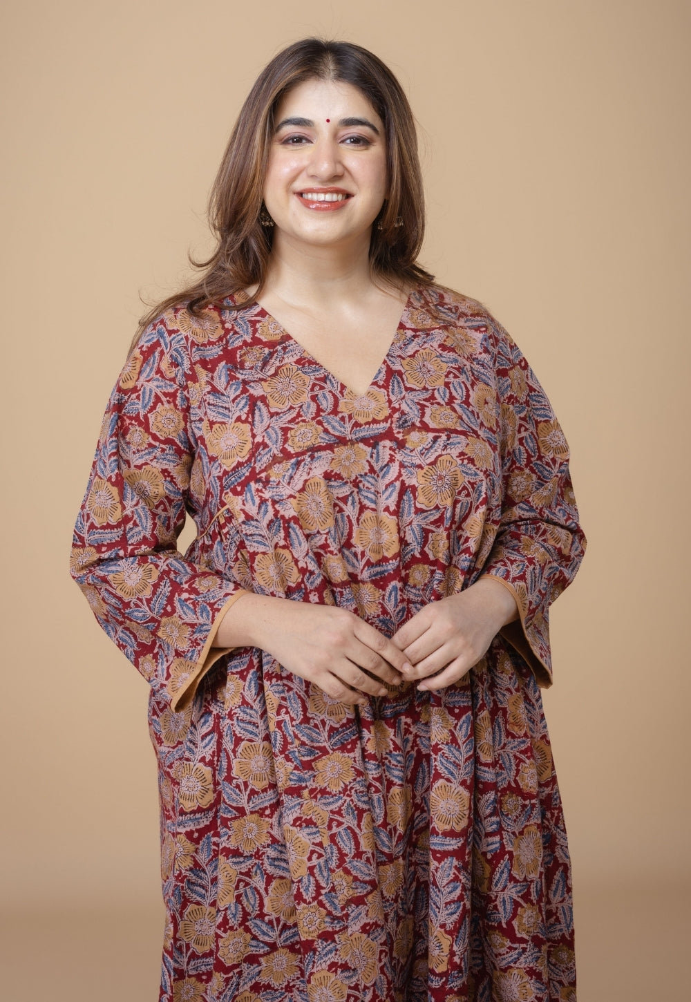 Sifra Red Kalamkari Cotton Kali Kurta