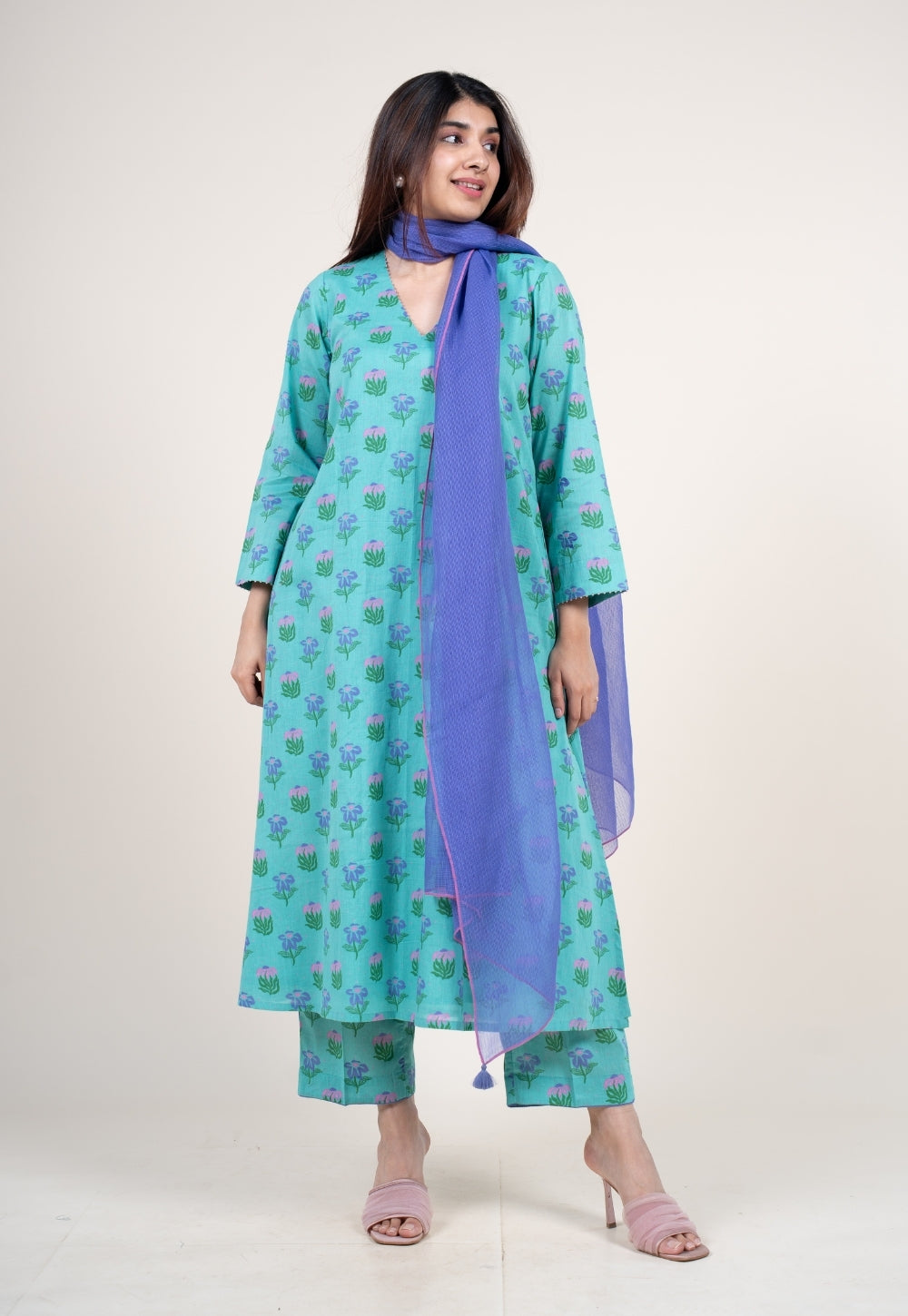 Bright Purple Solid Kota Doria Cotton Dupatta with Tassels