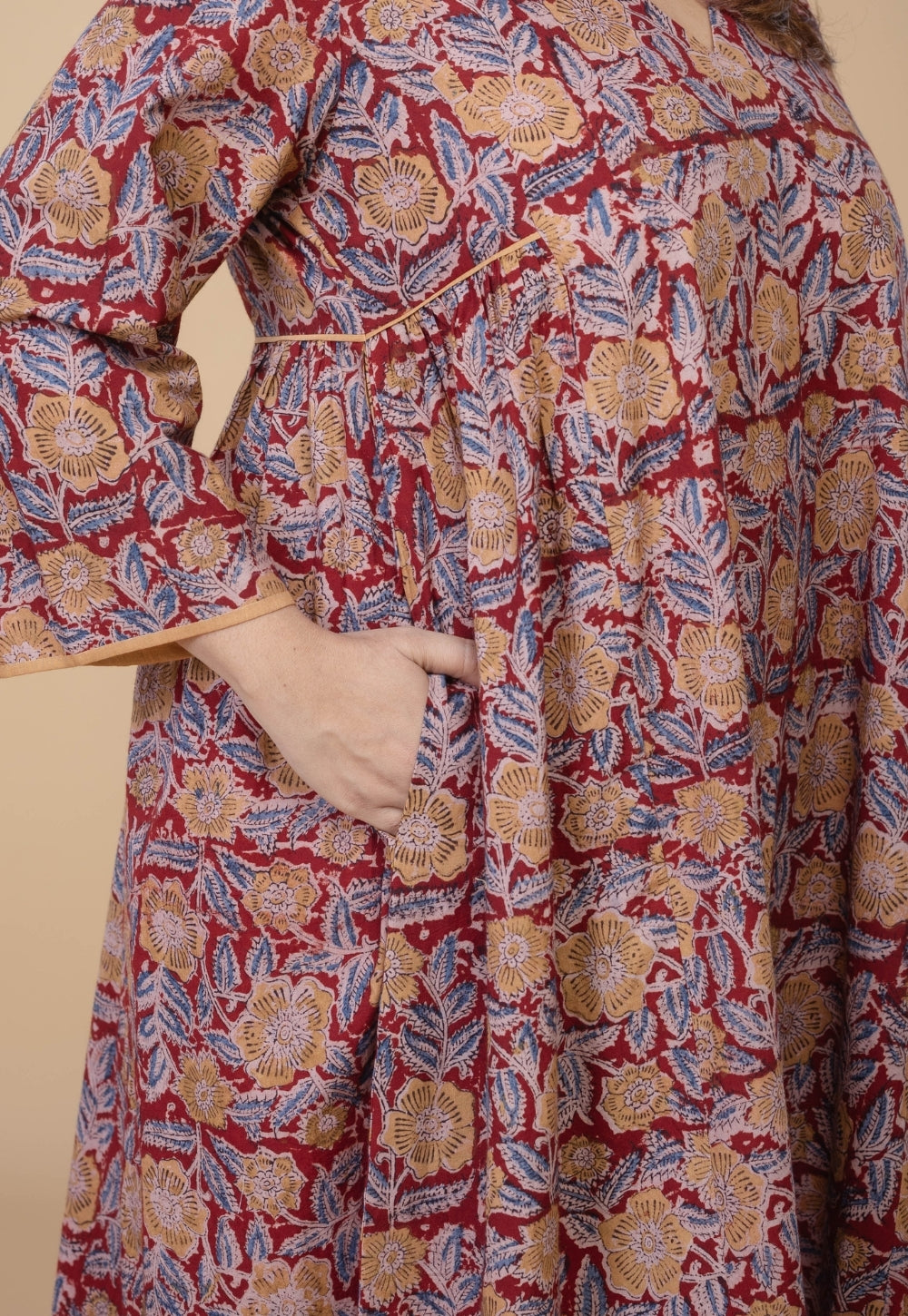 Sifra Red Kalamkari Cotton Kali Kurta