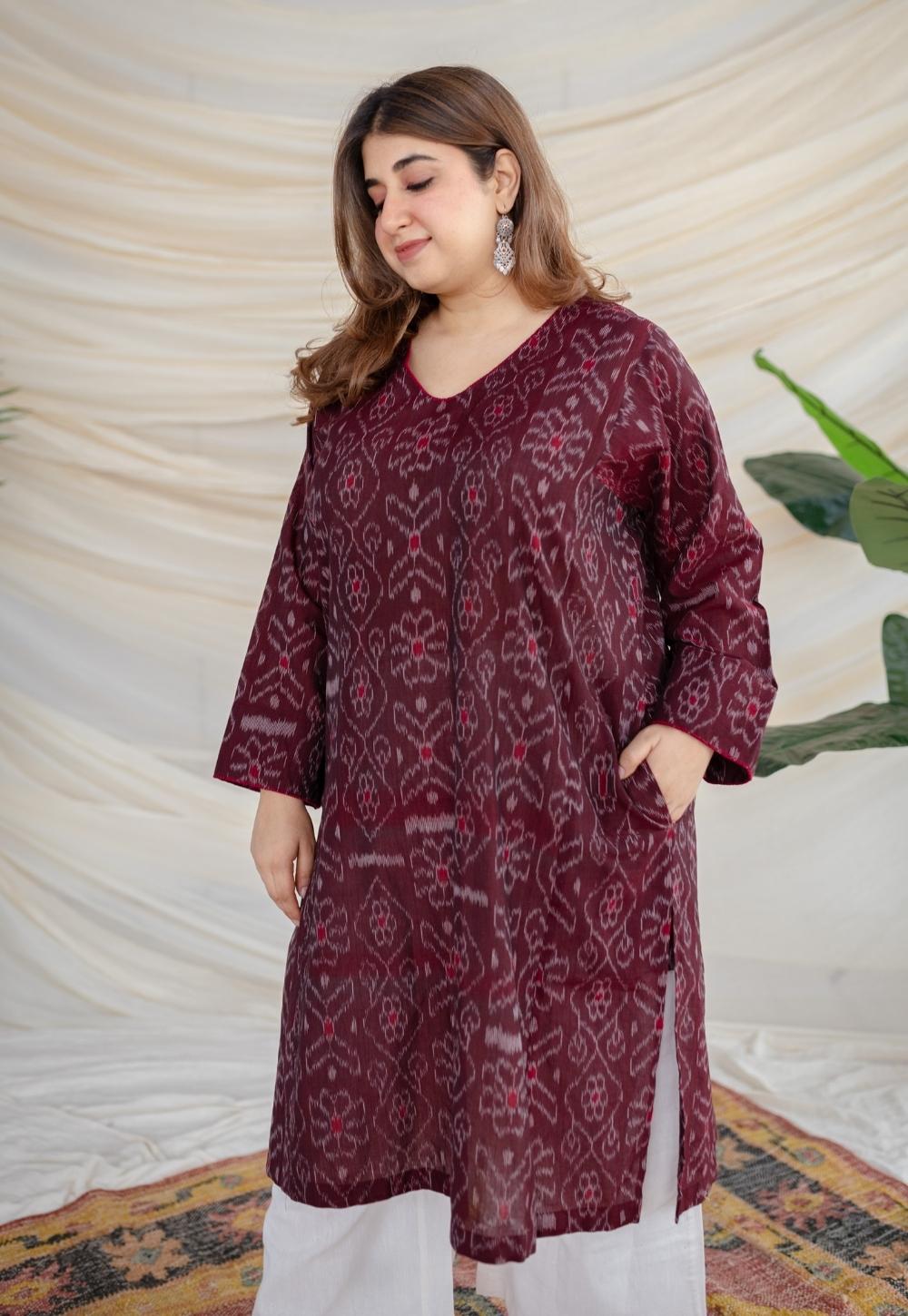 Harshaali Ikkat Cotton Jhabha Kali Kurta